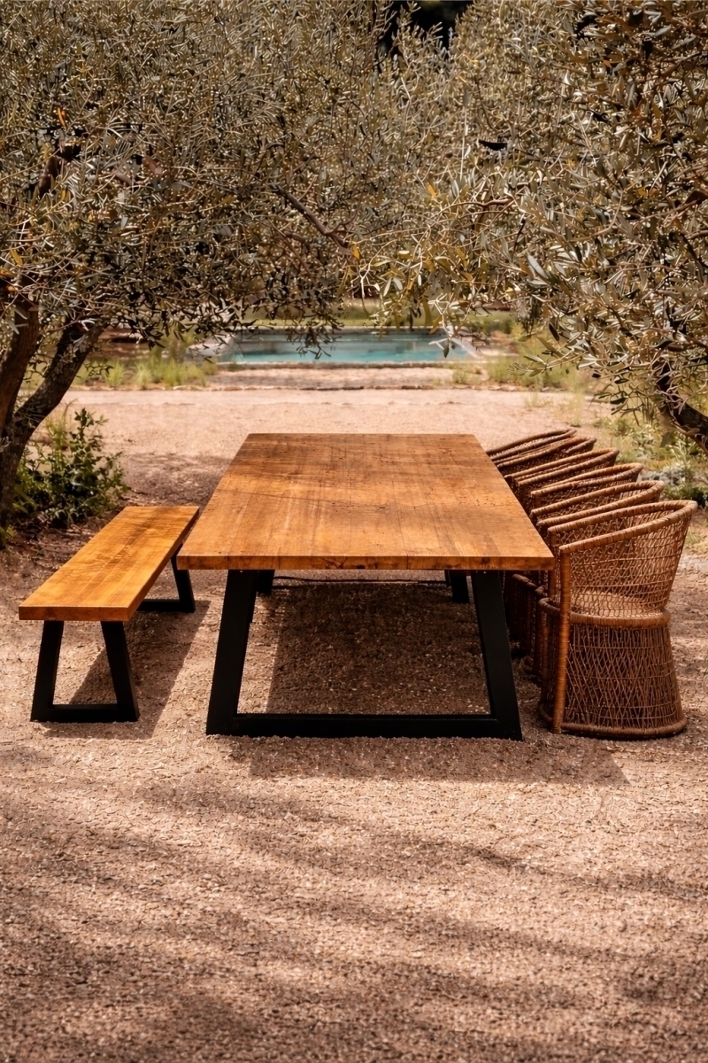 Bench With Iron Legs - Natural - 220