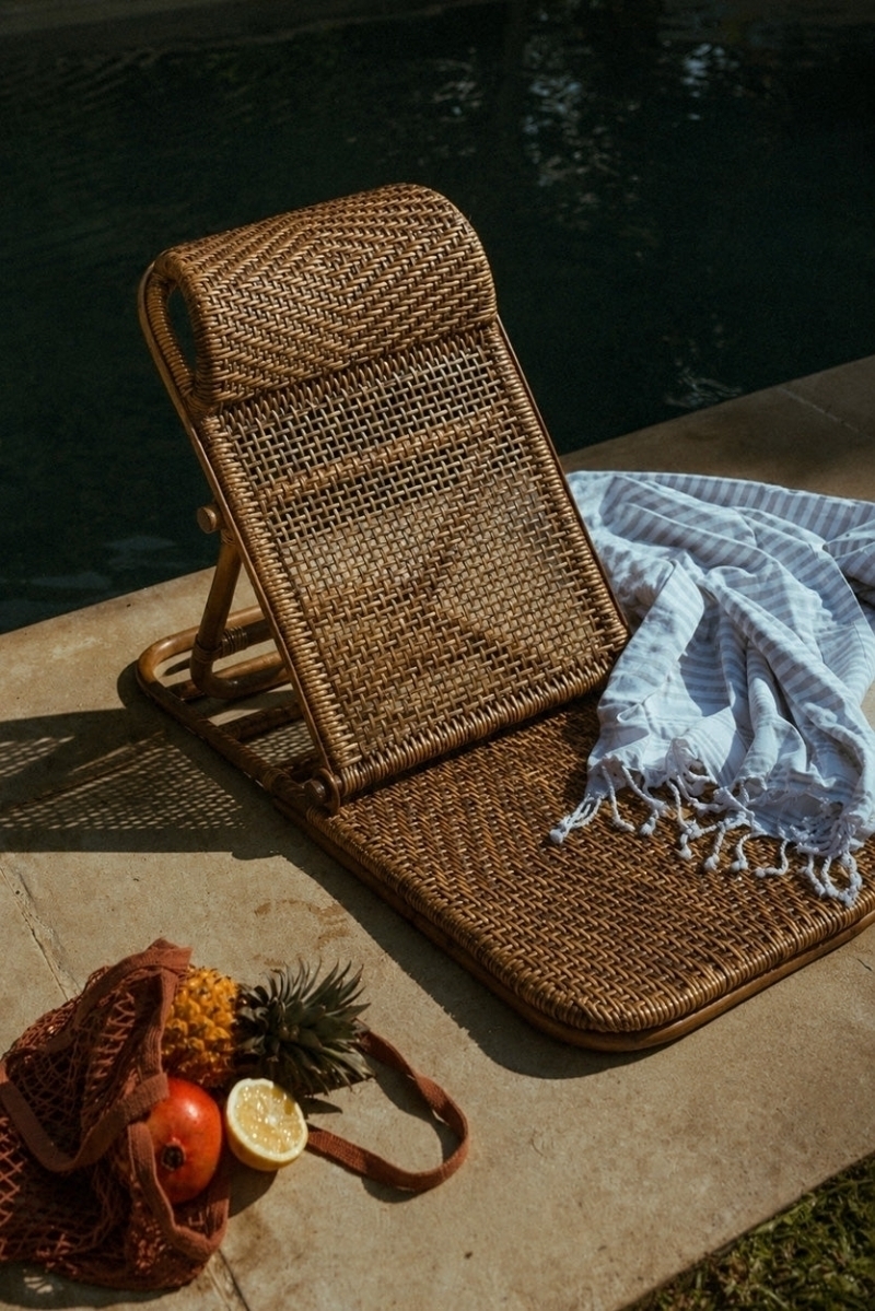 The Rattan Floor Lounger - Dark Walnut