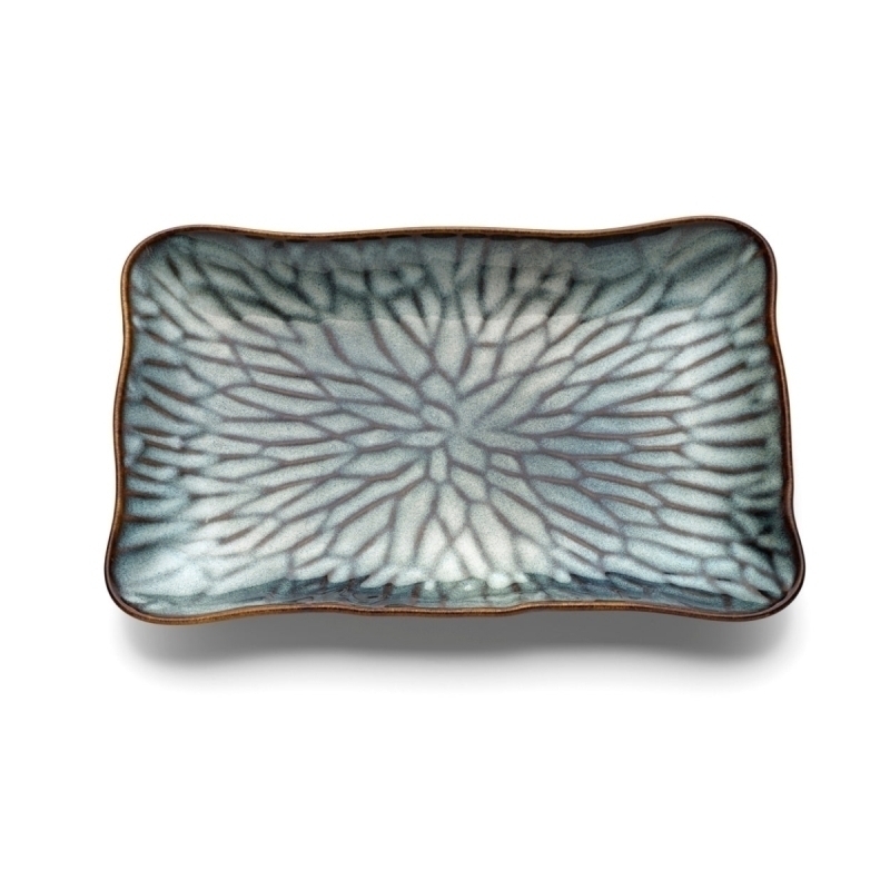 The Lotus Ice Rectangular Plate - Grey Brown - L