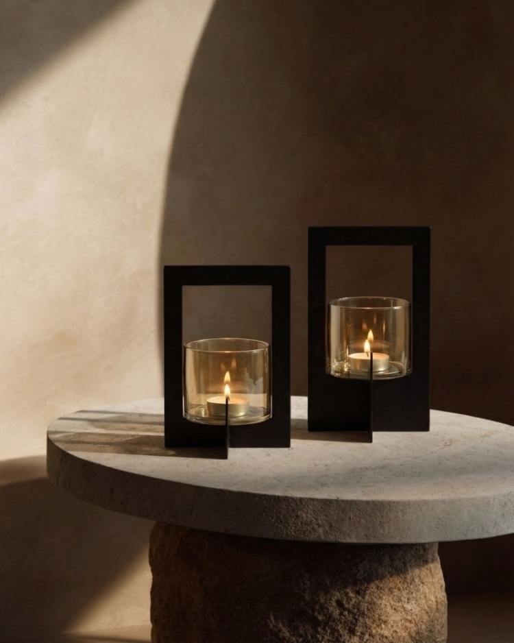 The Hurricane Framed Candle Holder - Black - L