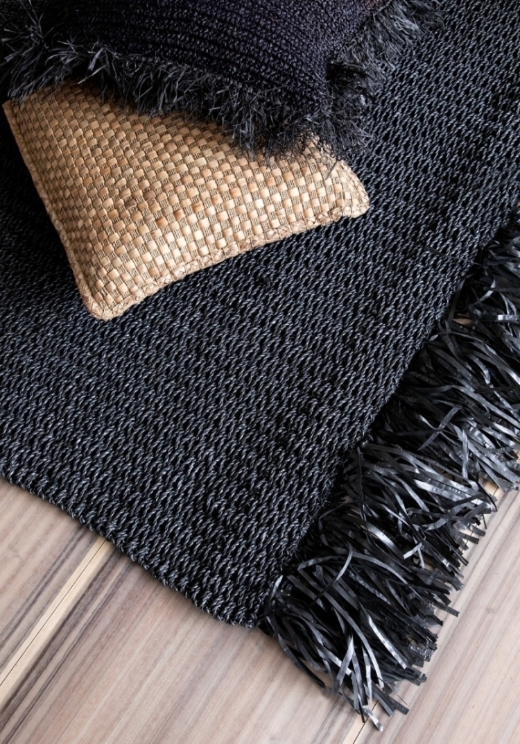 The Raffia Cushion Cover Square - Black - 60x60