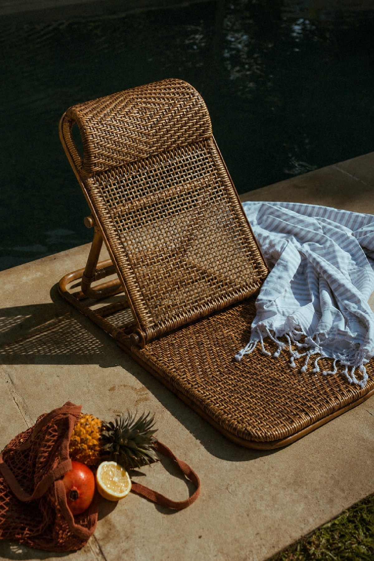 The Rattan Floor Lounger - Dark Walnut