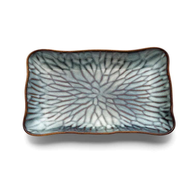 The Lotus Ice Rectangular Plate - Grey Brown - L