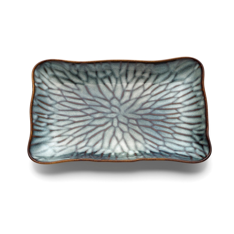 The Lotus Ice Rectangular Plate - Grey Brown - L